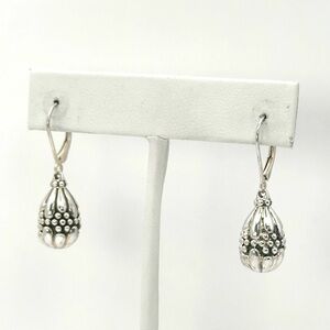 Lagos Sterling Silver Floral Etched Drop Earrings